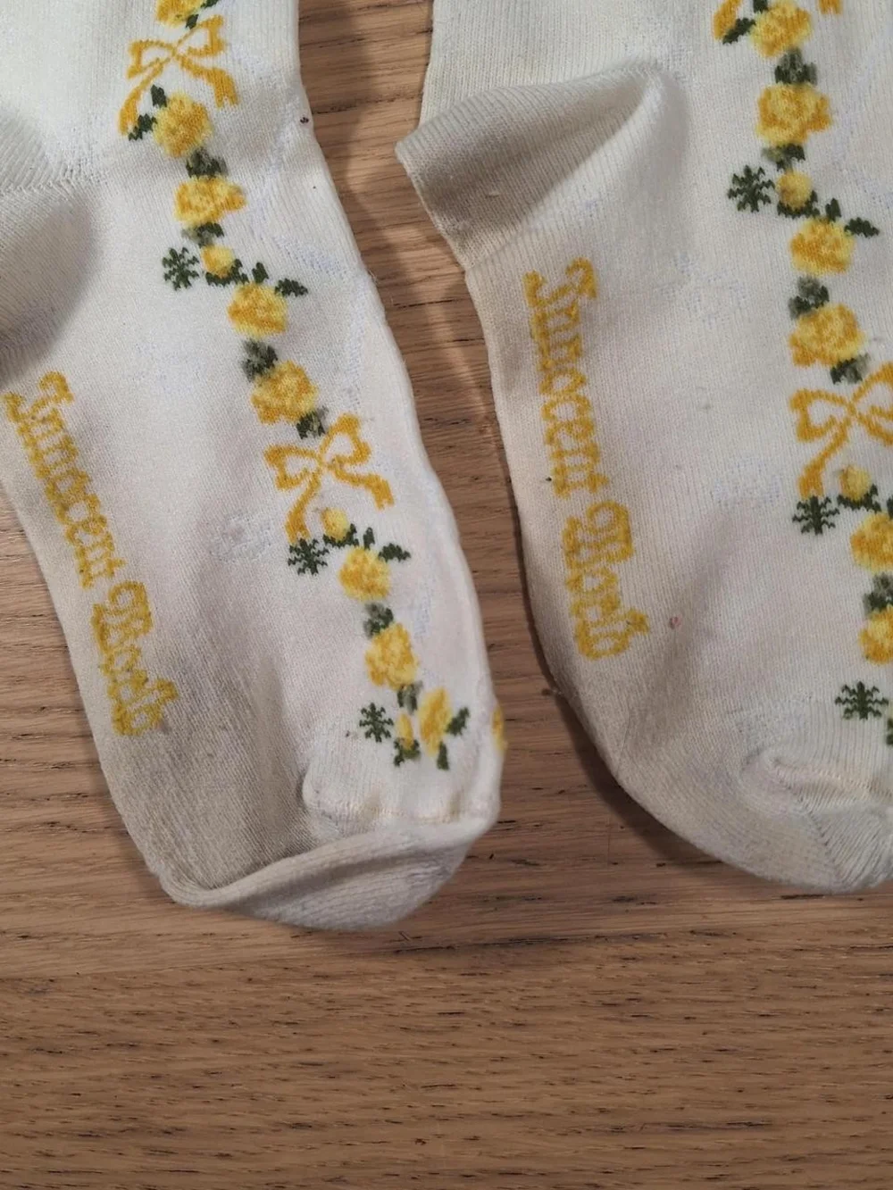 Innocent World Ivory Yellow Floral Bow OTK Socks | Classic Lolita